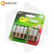 Батарейка AA GP Super LR6 GP15A4 alkaline 4 шт + 2 в подарок