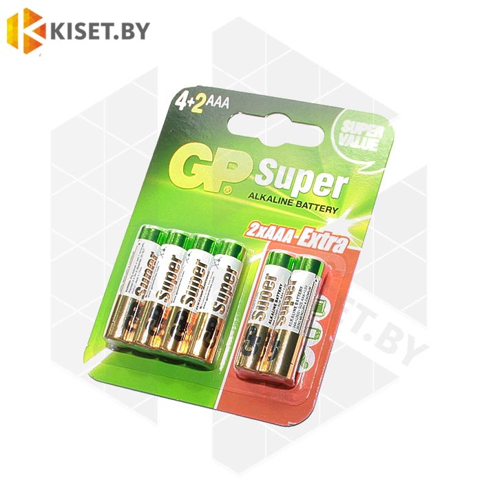 Батарейка AAA GP Super LR03 GP24A4 alkaline 4 шт. + 2 в подарок