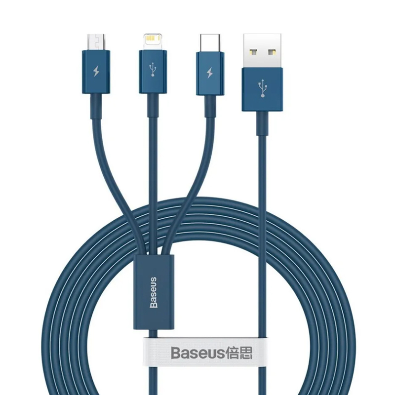 Кабель 3в1 Baseus CAMLTYS-03 USB2.0 - Type-C / microUSB / Lightning синий
