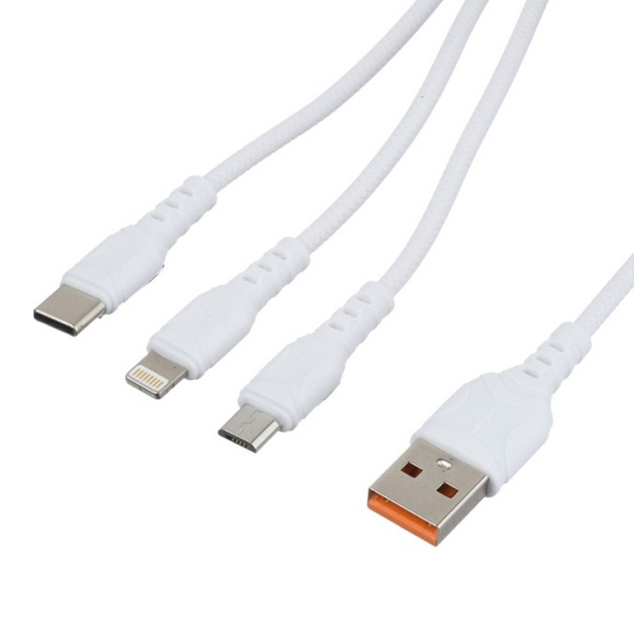 Кабель GoPower GP05-3-1 3в1 USB-A - Lightning / Type-C / microUSB 1m 2.4А белый