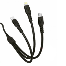 Кабель GoPower GP05-3-1 3в1 USB-A - Lightning / Type-C / microUSB 1m 2.4А черный