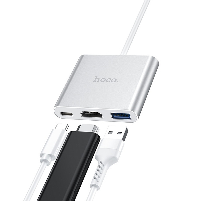 USB-хаб HOCO HB14 Type-C - USB-A / HDMI / Type-C серебристый