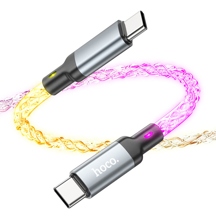 Кабель HOCO U112 Type-C - Type-C 60W 1m с подсветкой серый