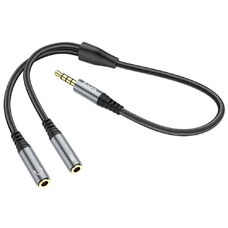 Кабель HOCO UPA21 AUX Jack 3.5 M - х2 Jack 3.5 F 0,25m серый