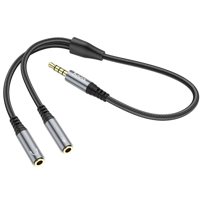 Кабель HOCO UPA21 AUX Jack 3.5 M - х2 Jack 3.5 F 0,25m серый