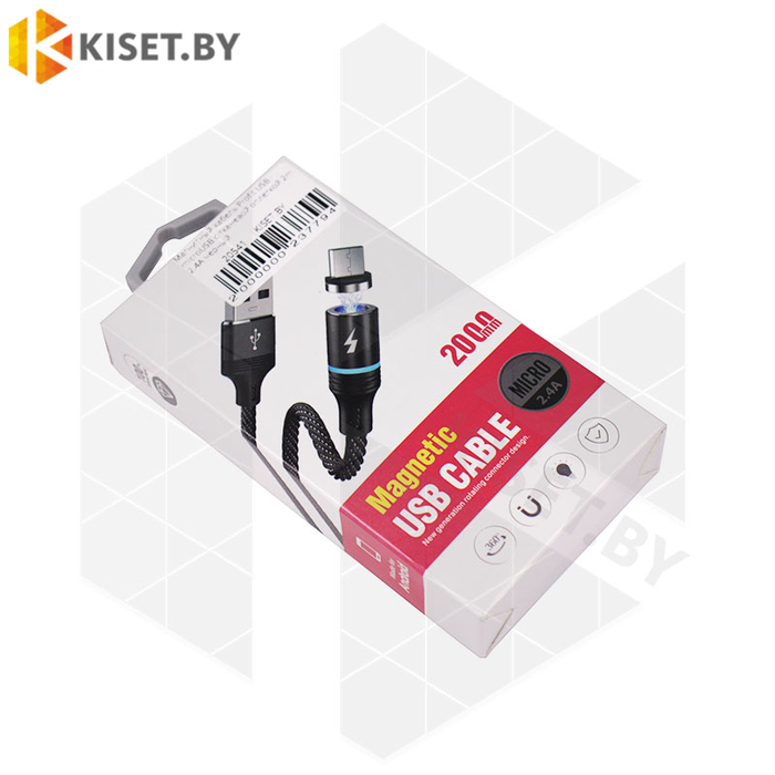 Магнитный кабель Profit USB - microUSB с тканевой оплеткой 2m 2.4A черный