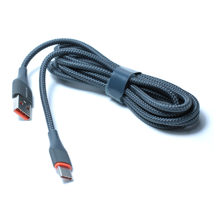 Кабель PROFIT LS632 Type-A - Type-С 2m 30W серый тканевая оплётка
