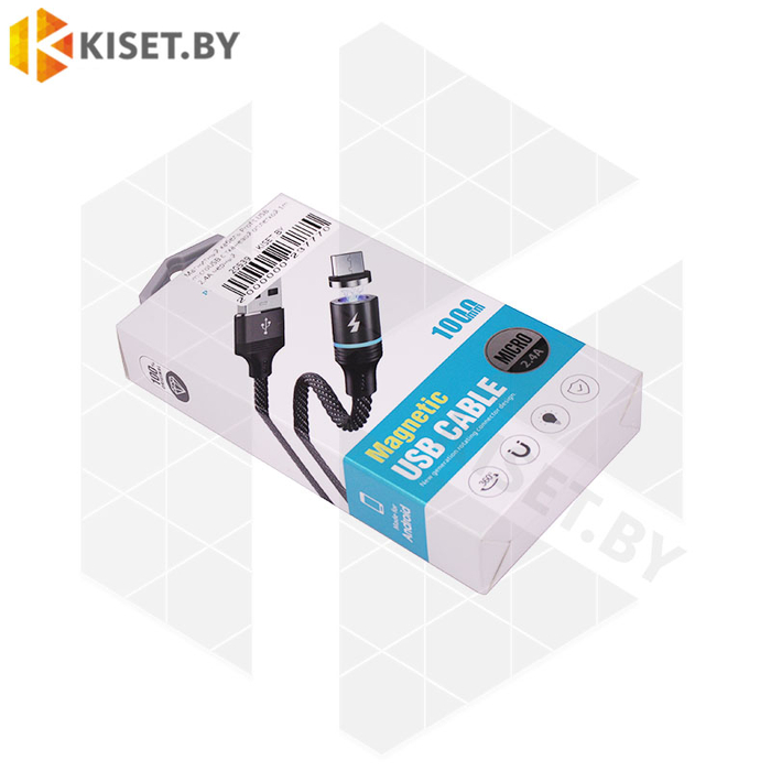 Магнитный кабель Profit USB - microUSB с тканевой оплеткой 1m 2.4A черный
