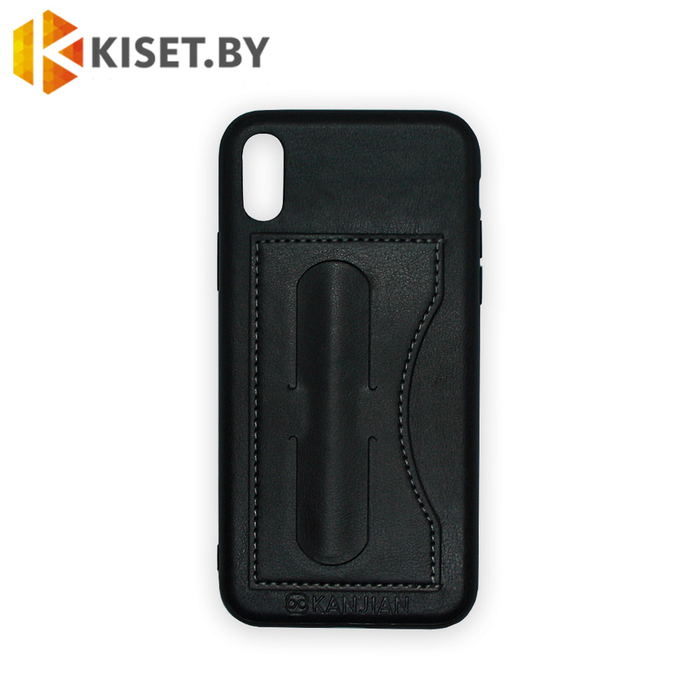 Чехол кожа-PU с карманом для карточки и подставкой для iPhone X черный