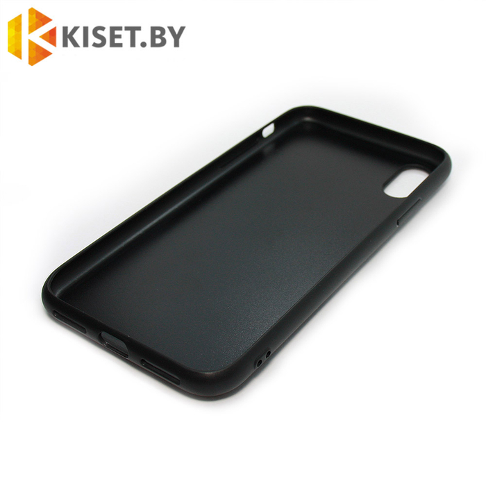 Чехол кожа-PU с карманом для карточки и подставкой для iPhone X черный
