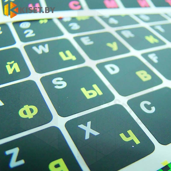 Виниловые наклейки черные на клавиатуру (лаймовые символы ENRU-V48107)