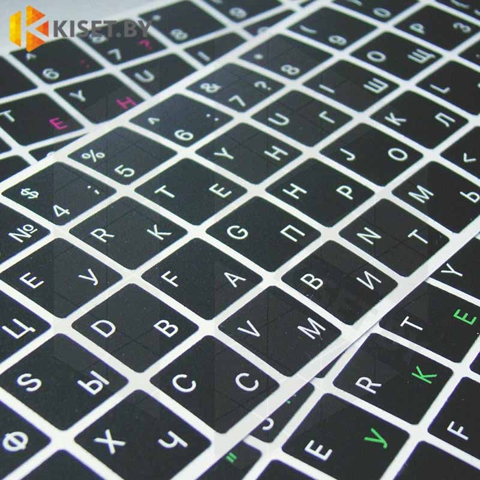 Виниловые наклейки черные на клавиатуру MacBook (белые символы ENRU-V50108)