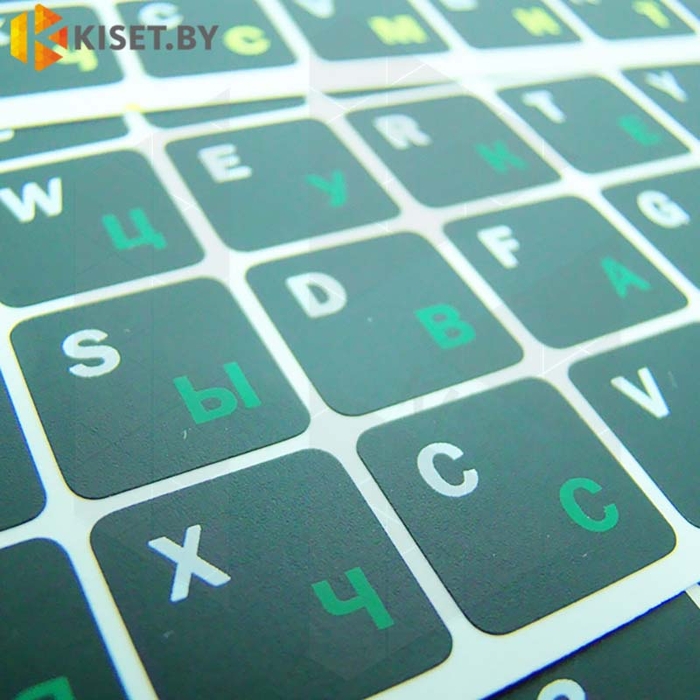 Виниловые наклейки черные на клавиатуру (зеленые символы ENRU-V48103)