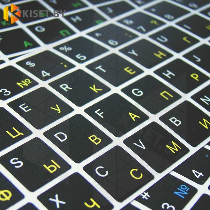 Виниловые наклейки черные на клавиатуру MacBook (желтые символы ENRU-V50101)