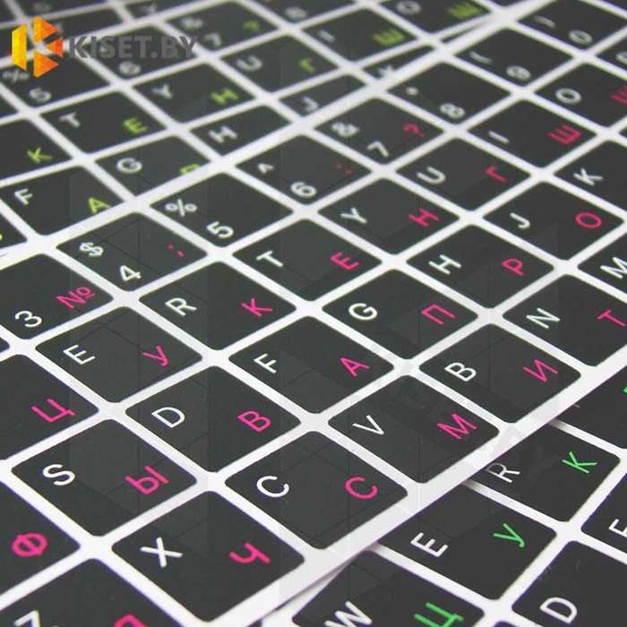 Виниловые наклейки черные на клавиатуру MacBook (розовые символы ENRU-V50106)