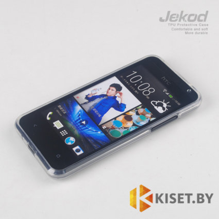 Силиконовый чехол Jekod с защитной пленкой для HTC Desire 300, белый
