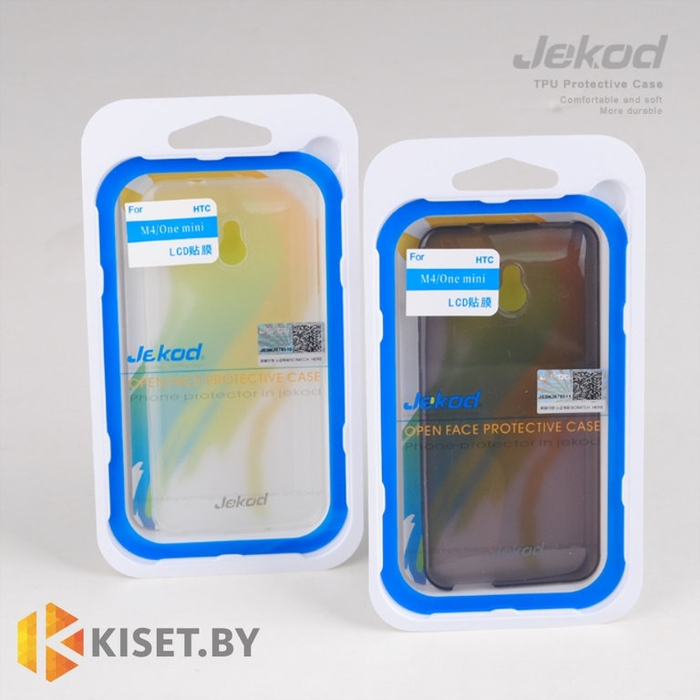 Силиконовый чехол Jekod с защитной пленкой для HTC One mini, белый