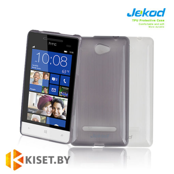 Силиконовый чехол Jekod с защитной пленкой для HTC Windows Phone 8S Rio, черный