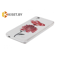 Пластиковый бампер для Huawei Ascend P7, белый с красным цветком и бабочкой