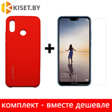 Защитное стекло прозрачное и Silicone cover красный для Huawei P20 Lite (ANE-LX1)