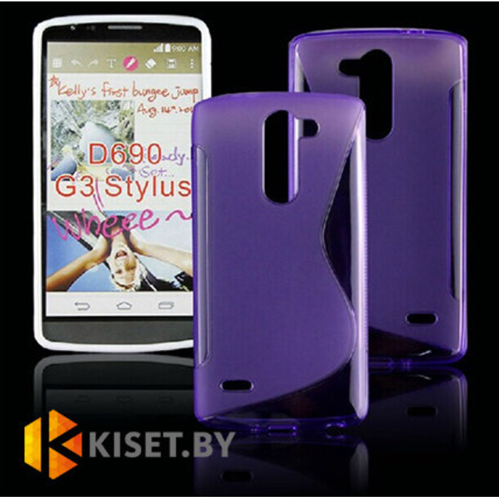 Силиконовый чехол матовый для LG G3 Stylus (D690), фиолетовый с волной