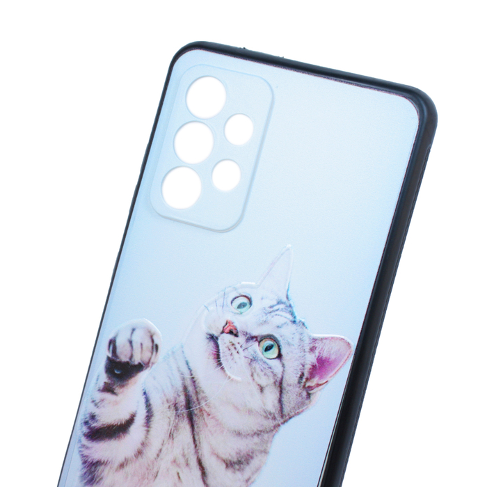 Силиконовый чехол с пластиковой крышкой KST SC для Samsung Galaxy A52 4G / 5G черный c рисунком кот