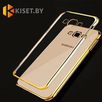 Силиконовый чехол для Samsung Galaxy J7 (2016) J710, прозрачный c золотым бампером