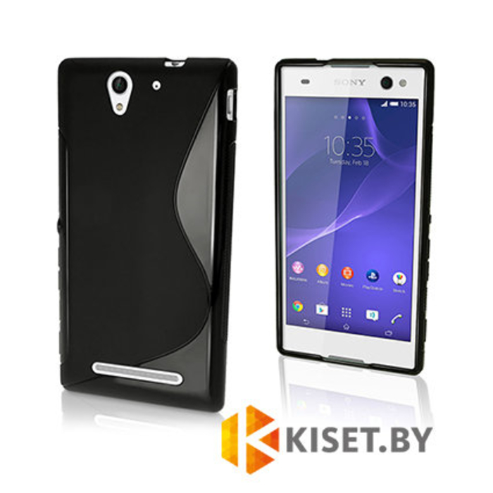 Силиконовый чехол для Sony Xperia C3, черный с волной