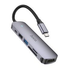 USB-хаб HOCO HB28 Type-C - USB-A / HDMI / Type-C / microSD / SD серебристый