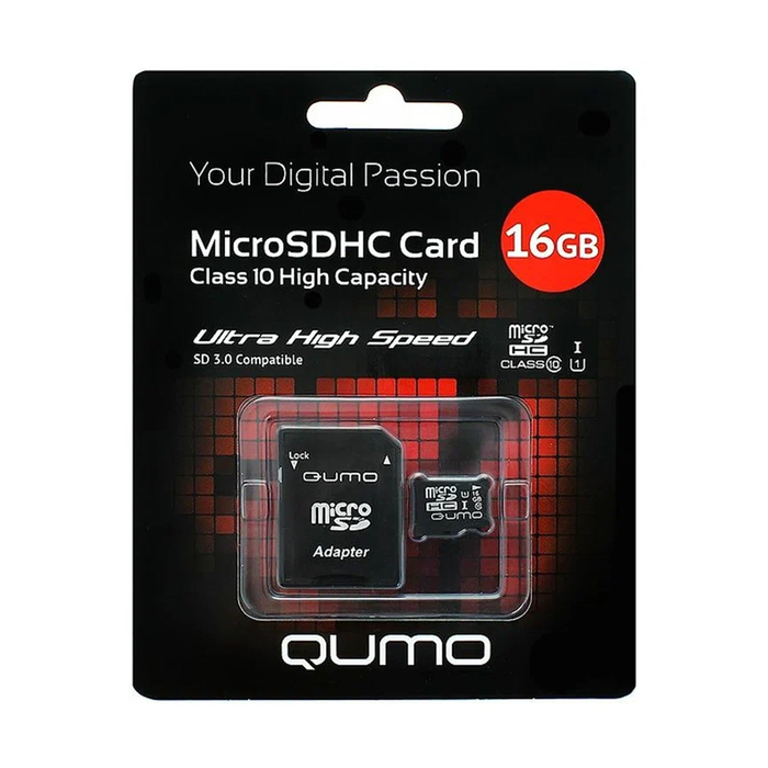 Карта памяти QUMO microSDHC 16Gb Class10 UHS I с адаптером SD