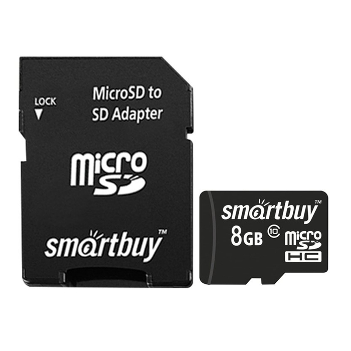 Карта памяти Smartbuy microSDHC 8Gb Class10 с адаптером SD
