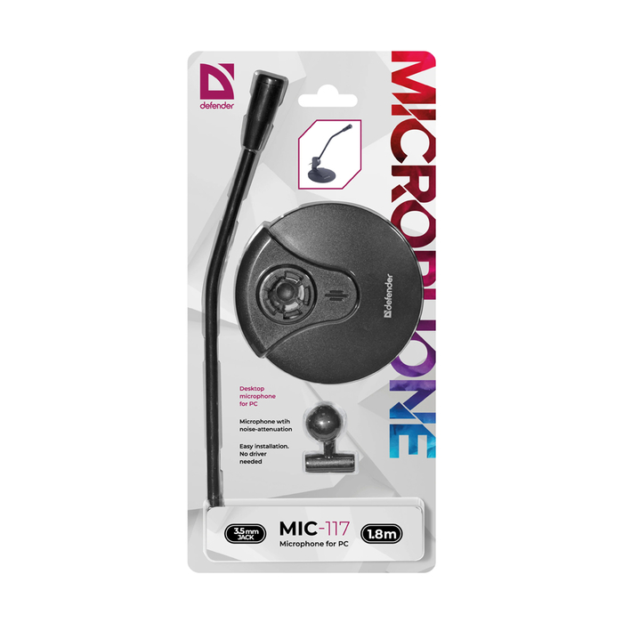 Микрофон Defender MIC-117 3,5mm 1,8m 58dB с подставкой
