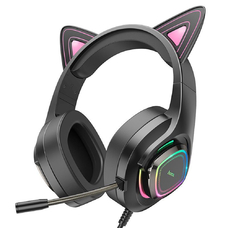Игровые гарнитурные наушники HOCO W107 черно-фиолетовый с подсветкой
