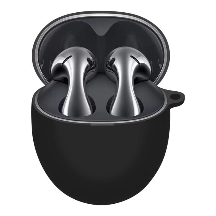 Силиконовый чехол KST Pods для наушников Huawei FreeBuds 5 черный с карабином