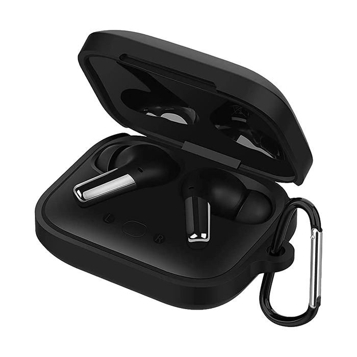 Силиконовый чехол KST Pods для наушников OnePlus Buds Pro черный с карабином