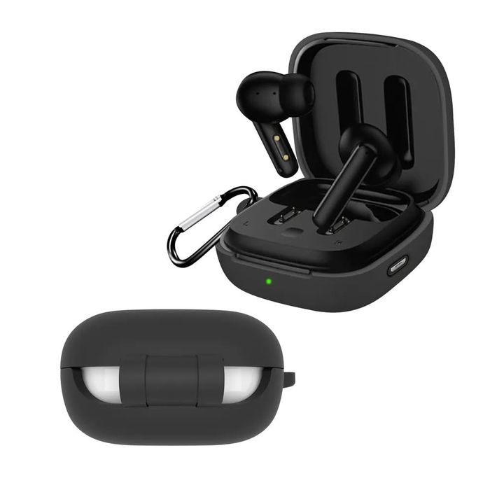 Силиконовый чехол KST Pods для наушников QCY T13 черный с карабином