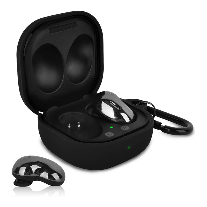 Силиконовый чехол KST Pods для наушников Samsung Buds 2 / Buds Live / Buds Pro черный с карабином