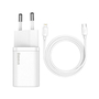 Сетевое зарядное устройство Baseus Super Si TZCCSUP-B02 20W белый + кабель Type-C - Lightning 1m