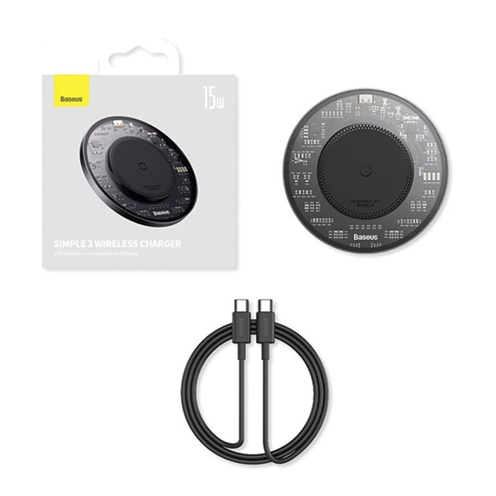 Беспроводное зарядное Baseus CCJJ050001 15W с кабелем Type-C черный