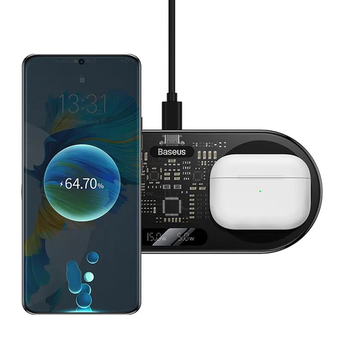 Беспроводное зарядное Baseus Digital LED Display WXSX010101 черный с кабелем Type-C 1м