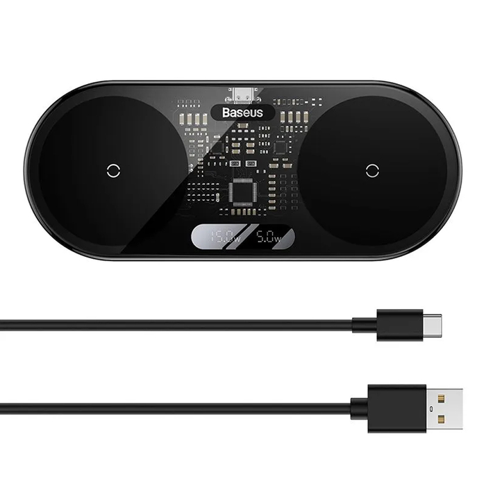 Беспроводное зарядное Baseus Digital LED Display WXSX010101 черный с кабелем Type-C 1м