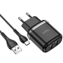 Сетевое зарядное устройство HOCO N4 2.4A 2USB черный + кабель Type-C
