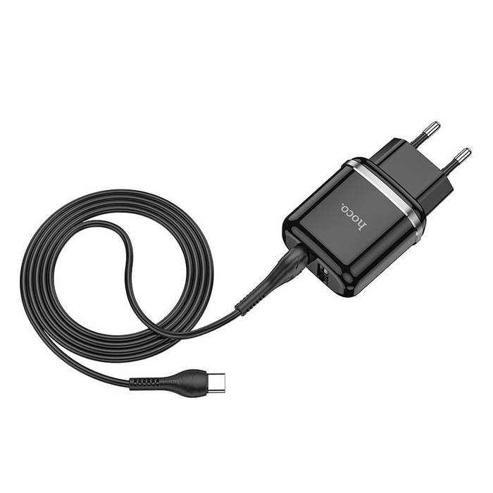 Сетевое зарядное устройство HOCO N4 2.4A 2USB черный + кабель Type-C