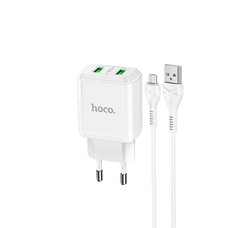 Сетевое зарядное устройство HOCO N6 18W QC3.0 2хUSB белый + кабель microUSB