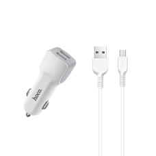 Автомобильное зарядное устройство HOCO Z23 2USB 2.4A с кабелем microUSB белое