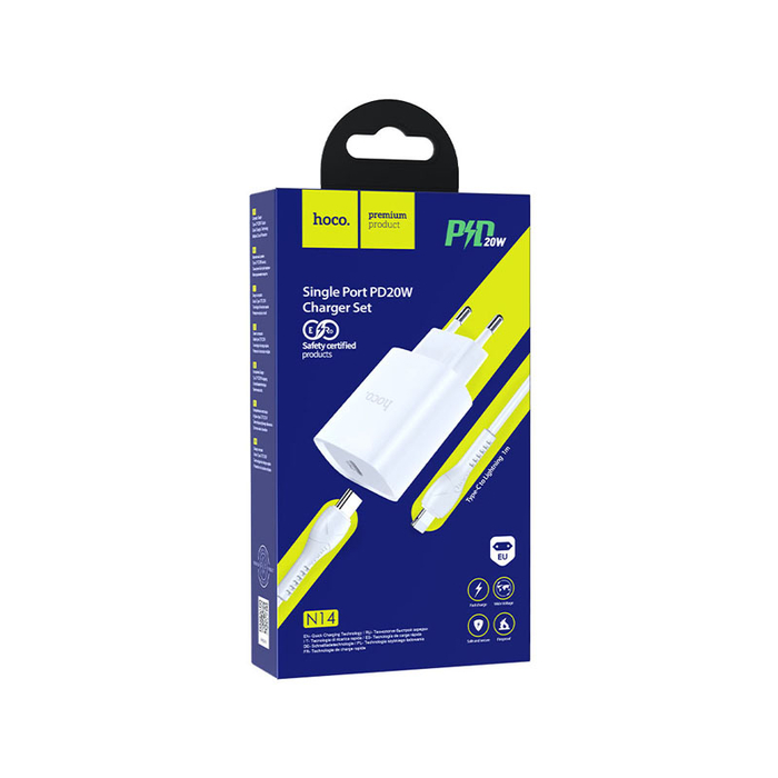 Сетевое зарядное устройство HOCO N14 20W Type-C белый с кабелем Type-C - Lightning 1m