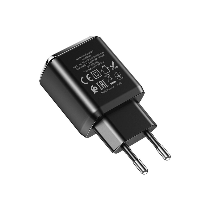 Сетевое зарядное устройство HOCO N6 18W QC3.0 2хUSB черный + кабель microUSB