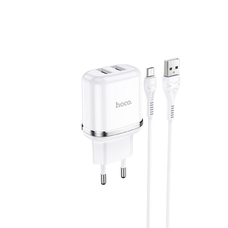 Сетевое зарядное устройство HOCO N4 2.4A 2USB белый + кабель microUSB