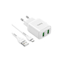 Сетевое зарядное устройство HOCO N6 18W QC3.0 2хUSB белый + кабель microUSB